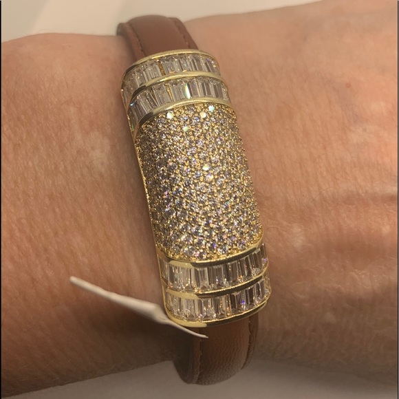 Jewelry - SIMULATED DIAMOND BROWN LEATHER CUFF